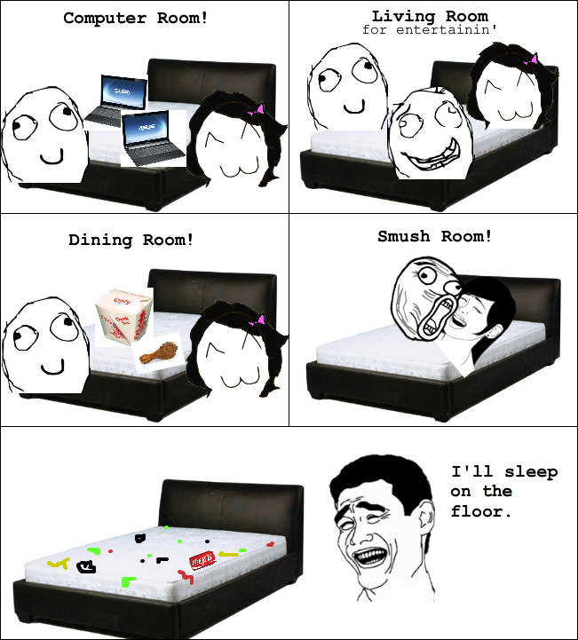 The use of a bed in a studio apartment. - meme