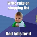 cake on shopping list