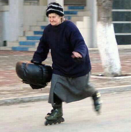 Grandma skater coming home - meme