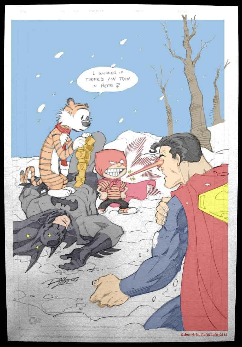 Calvin&Hobbes vs. superman and Batman - meme