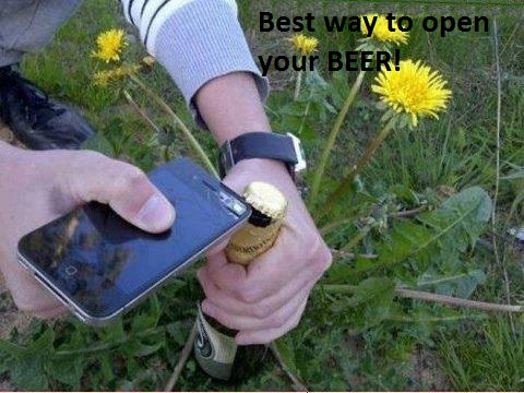 Opening your beer... Just use iPhone to open it... - meme