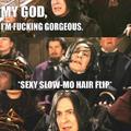 snape with his hair flip