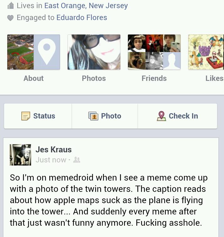 Read the status. Sorry for crappy screenshot! - meme