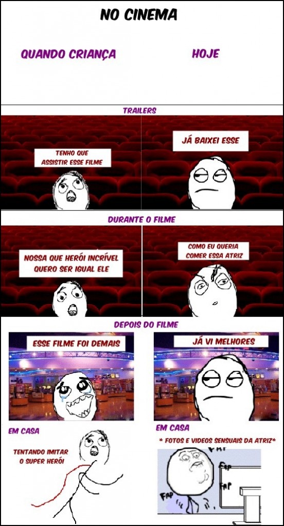 No Cinema: quando criança e hoje - meme