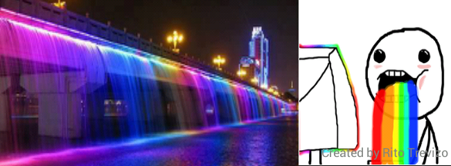 rainbow water fountain - meme